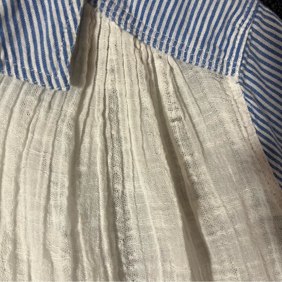 Free People White and Blue Loose Button-Up Blouse 100% Cotton, Women’s Large - Picture 4 of 9